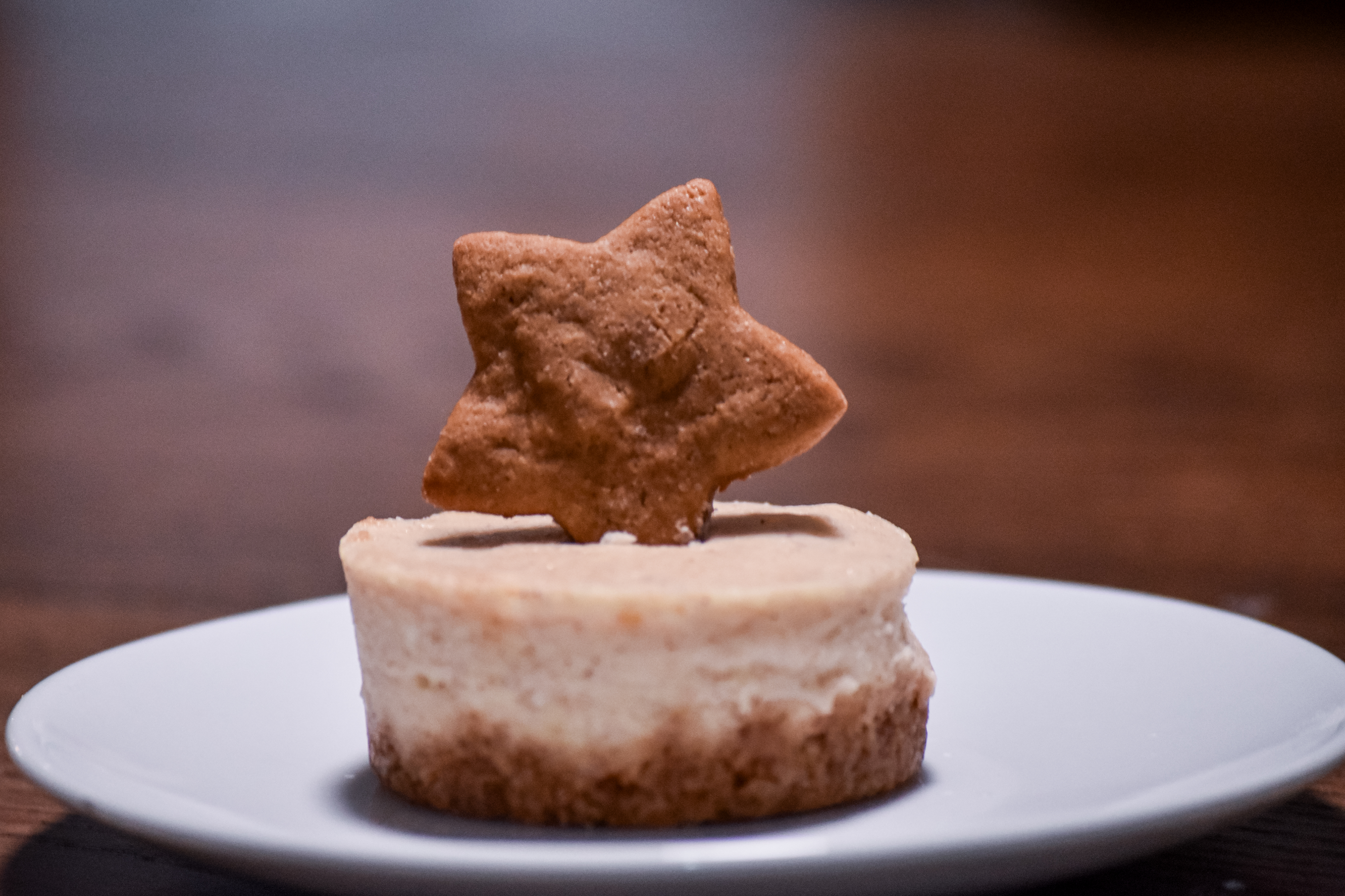 Image of a mini cheesecake with a gingerbread crust